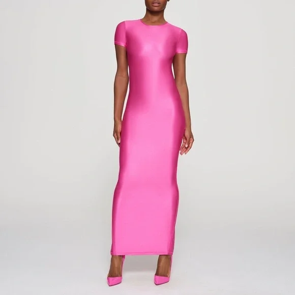 SKIMS | Dresses | Nwt Skims Shine Jersey Long Dress Hot Pink Maxi Size Xl |  Poshmark